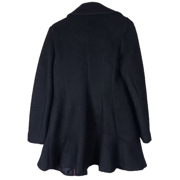 Wool Winter Overcoat Womens S Black Notch Lapel Lined Classic Minimalist Coat - Picture 10 of 10